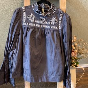 FREE PEOPLE - Victorian blouse - bell cuff sleeve - ditzy